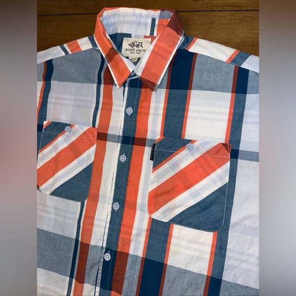 Ecko Unltd Men’s 3XB Short Sleeve Shirt Multicolor Plaid Double Pockets Blue - Picture 1 of 10